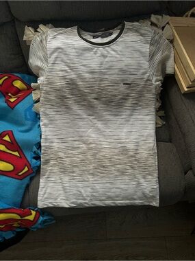 Tommy Hilfiger White and Black Striped Short Sleeve Tee